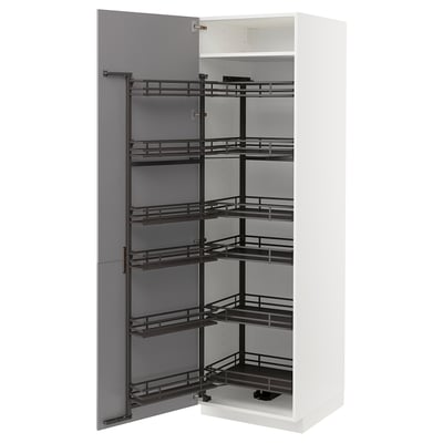 White METOD cabinet with grey pull-out shelves.