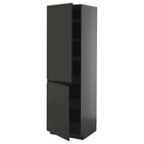 This image shows a modern black upright cabinet with a sleek design and two open shelves from the ikea METOD system.