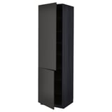 This image shows a modern, tall black cabinet from the METOD kitchen system with adjustable shelves and nickel-plated hinges.