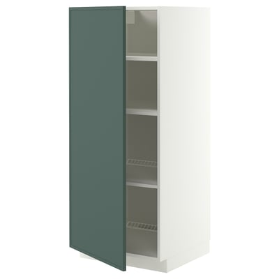 METOD High cabinet with shelves, white/Aspudden dark grey-green, 60x60x140 cm