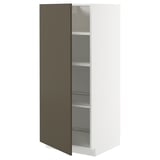 METOD kitchen cabinet, tall white with dark brown door, adjustable shelves, minimalist design.