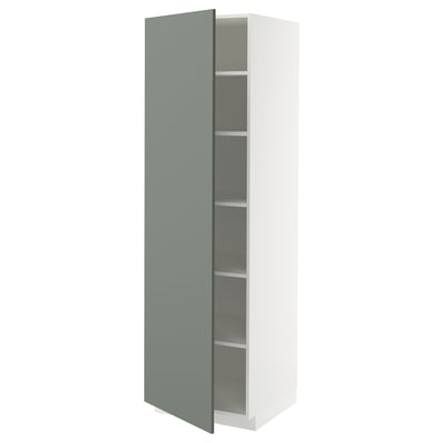 METOD tall white cabinet with teal door, adjustable shelves.