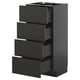 Modern black METOD kitchen cabinet with four open drawers.