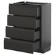 Black modern kitchen unit with four drawers. Sleek, minimalistic design in matte black with integrated handles.