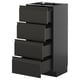 A dark gray METOD kitchen cabinet with four open drawers, featuring a sleek, modern design with integrated handles.