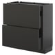 Modern black METOD kitchen unit with two drawers, sleek design, durable particleboard.