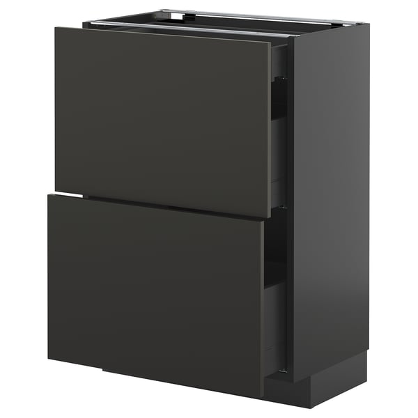 Sleek modern kitchen cabinet in black with two smooth drawers, glossy finish.