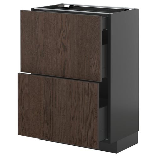 Modern dark brown oak cabinet with two drawers and a large compartment.