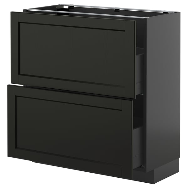 Black METOD kitchen cabinet with two large drawers, modern minimalist design.
