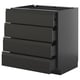 This image shows a black METOD kitchen cabinet with four integrated drawers, sleek and modern with a smooth finish.