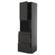 Modern black kitchen cabinet with 3 drawers and 2 shelves, sleek and minimalist design.