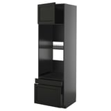 Black kitchen cabinet unit with shelves and drawers, modern design.