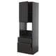 METOD kitchen unit in matte black with glossy finish, featuring open shelves and drawers, sleek design.