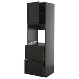 Black kitchen unit with drawers, cabinet, and adjustable shelf.