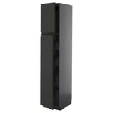 Modern black kitchen cabinet, tall, sleek design with integrated handle, part of the METOD system.