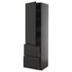 Black modern kitchen cabinet with integrated handles, sleek design, and adjustable shelves.