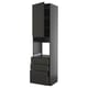 Black modern kitchen cabinet with drawers and shelves. Vertical design, sleek matte finish.