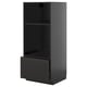 Modern black ikea METOD kitchen cabinet with single drawer and open shelf.