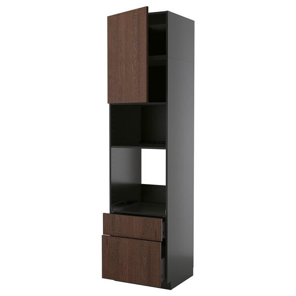 METOD / KNIVSHULT High cabinet f built-in appliances, black-grey/Sinarp brown, 60x60x240 cm