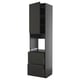 Black modern kitchen cabinet with sleek design, featuring glossy finish, deep drawers, and a tall storage section.