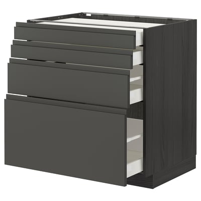 Modern dark grey kitchen cabinet with five drawers, sleek handles, and a sturdy frame.