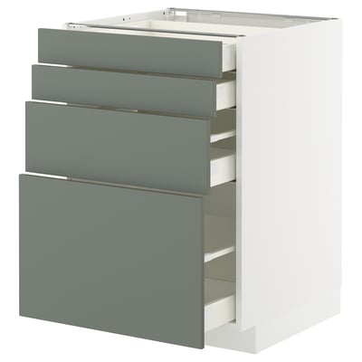 Modern grey-green METOD kitchen unit with four drawers and sleek matt finish.
