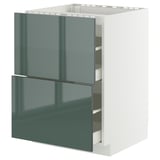 METOD kitchen unit with glossy green drawers and white surround. 3 drawers, sleek design, modern high-gloss finish.
