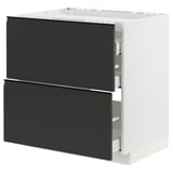 METOD kitchen unit: modern black drawers, two high, white sides, sleek handle-less design.