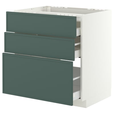 METOD / MAXIMERA Base cab f hob/3 fronts/3 drawers, white/Aspudden dark grey-green, 80x60 cm