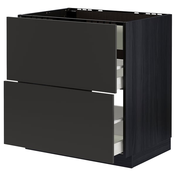 Modern kitchen unit, METOD in black with two drawers, sleek design.