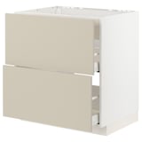 A beige METOD kitchen cabinet with two drawers and a hinged door.