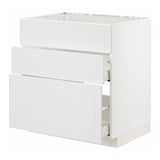 A METOD kitchen unit in white. It includes multiple drawers and doors, perfect for storage.