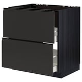 Black kitchen cabinet with two drawers, sleek design, modern handle, made of particleboard and melamine foil.