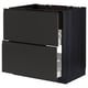 Black kitchen cabinet with two drawers, sleek design, modern handle, made of particleboard and melamine foil.