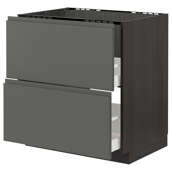 Ikea METOD kitchen unit, dark grey, wood, rectangular with drawers.