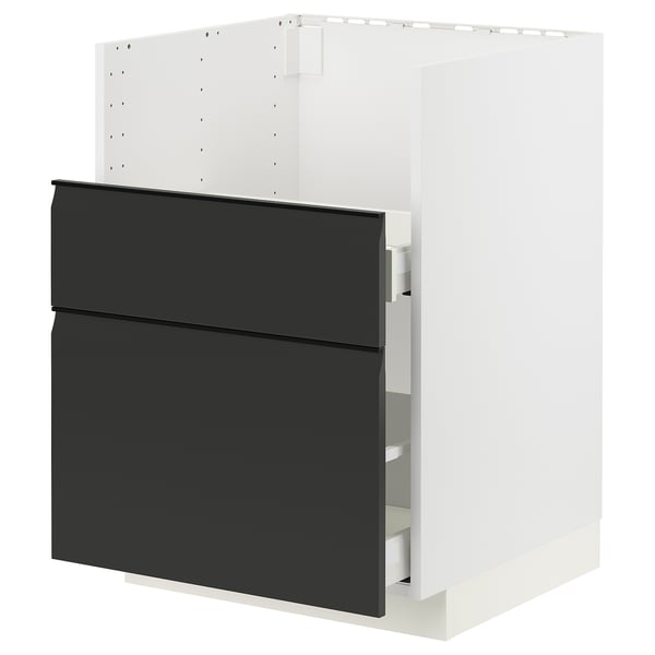 A modern black METOD kitchen cabinet with clean lines and a smooth drawer. The cabinet is white with a black drawer and a sleek, minimalistic design.