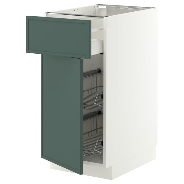 METOD / MAXIMERA Base cab w wire basket/drawer/door, white/Aspudden dark grey-green, 40x60 cm