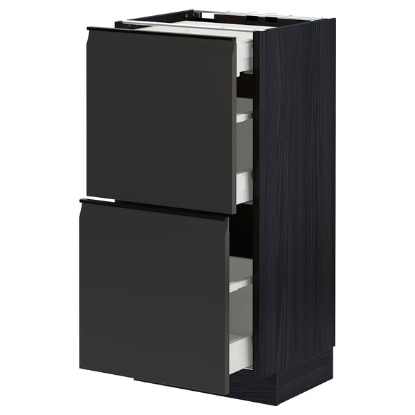 METOD kitchen unit in matte black with sleek, modern drawers.