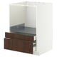 METOD kitchen unit: white frame, dark brown wood drawers, modern design.