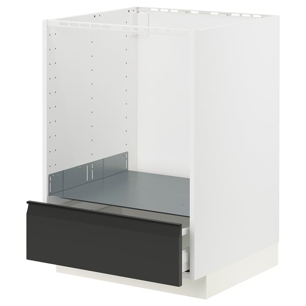 METOD kitchen unit, white with matte black drawer, metal parts.