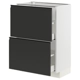 Ikea METOD kitchen unit, white frame, black drawers, modern design.