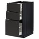 Black modern drawer unit, sleek design, three pull-out drawers, minimalist style.