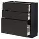 METOD kitchen unit in black with three drawers, sleek modern design.