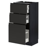 Modern black kitchen unit with three drawers, sleek and practical design.