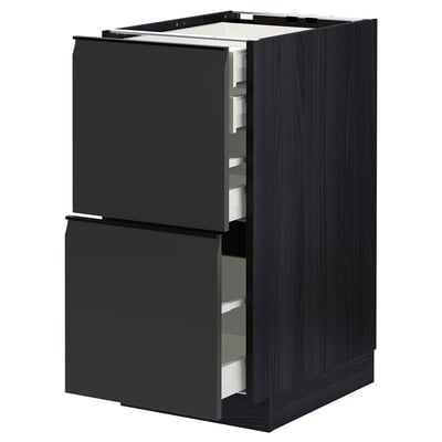 METOD kitchen unit, black, modern design, with 3 drawers.