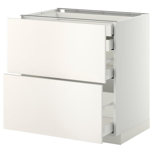 White METOD kitchen unit with smooth drawers.