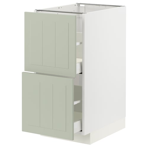 Ikea METOD green kitchen unit with two drawers.