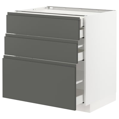 METOD kitchen unit in dark grey with three drawers, sleek modern design.