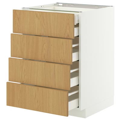 White METOD cabinet with four light oak drawers.