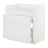 A white METOD kitchen cabinet with two drawers and a door. Its rectangular, sleek, and modern.